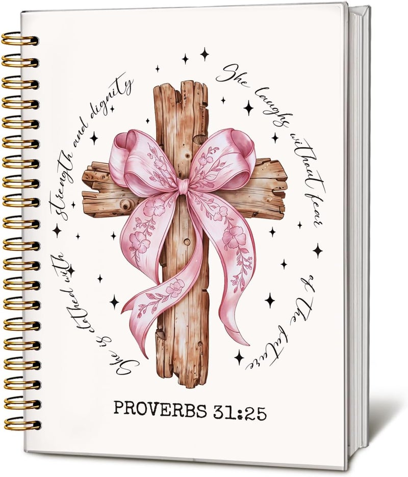 WLIANG Church Notes Bible Journal for Women, Proverbs 31 Christian Gifts for Women Girls, Coquette Pink Bow Christian Spiral Notebook for Note Taking,Bible Study Supplies Journal, 5.5 x 8.3 - Image 1